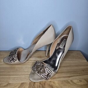 Badgley Mischka Champagne Heels with Jewel Accents